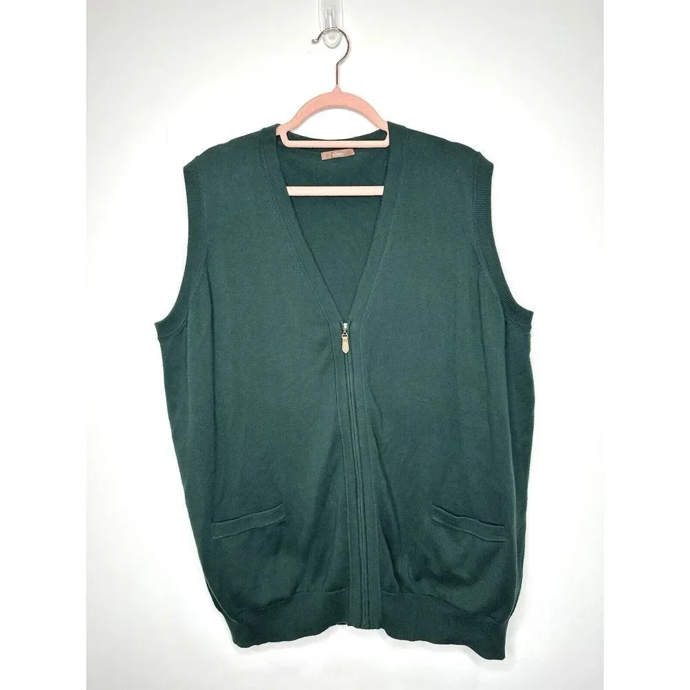 Sojrn Sweater Vest Mens XL Green Zip Golf Pima Cotton Preppy Office Quiet Luxury